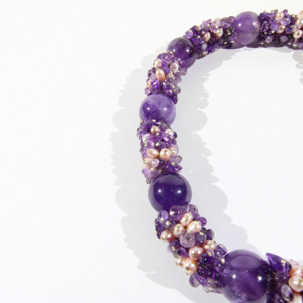 Sterling Silver .925 Amethyst and Pearl Stone Necklace - Picture 7 of 11